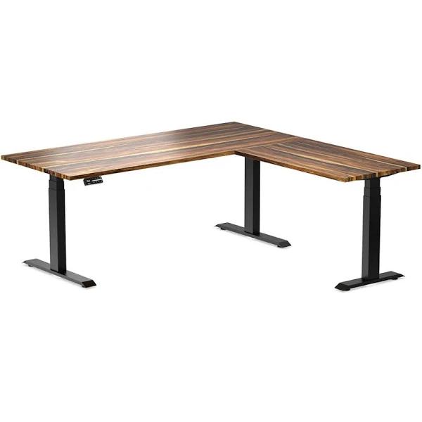 Desky Hardwood L-Shape Sit Stand Desk - Pheasantwood / 1800x750x1750x600mm / Matte Black