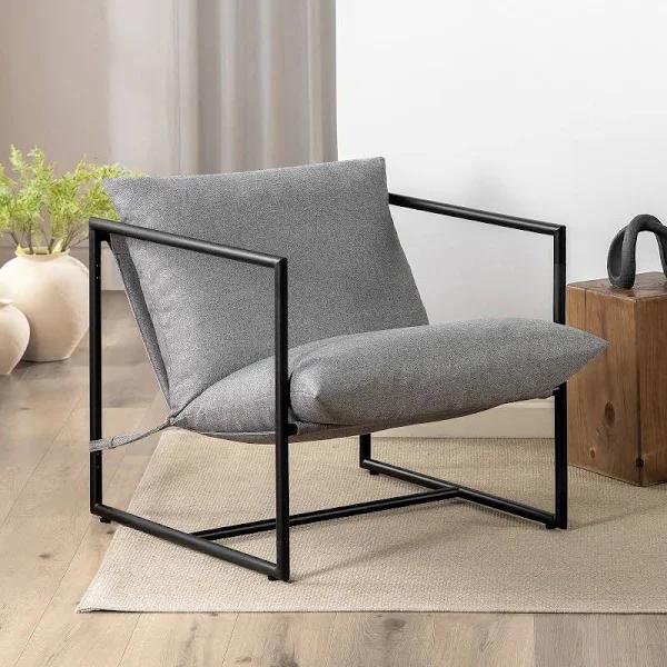 Zinus Aidan Sling Accent Chair Metal Armchair Cushion Grey