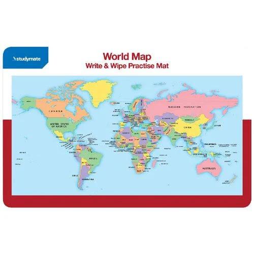 Studymate World Map Write & Wipe Practise Mat