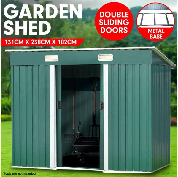 4ft x 8ft Garden Shed With Base Flat Roof Outdoor Storage - Green