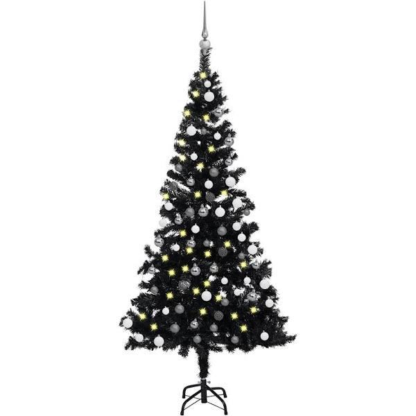 vidaXL Artificial Christmas Tree With LEDs&Ball Set Black 210 cm PVC