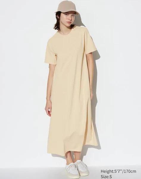 Uniqlo Airism Cotton Short Sleeve T Dress - Natural Size M