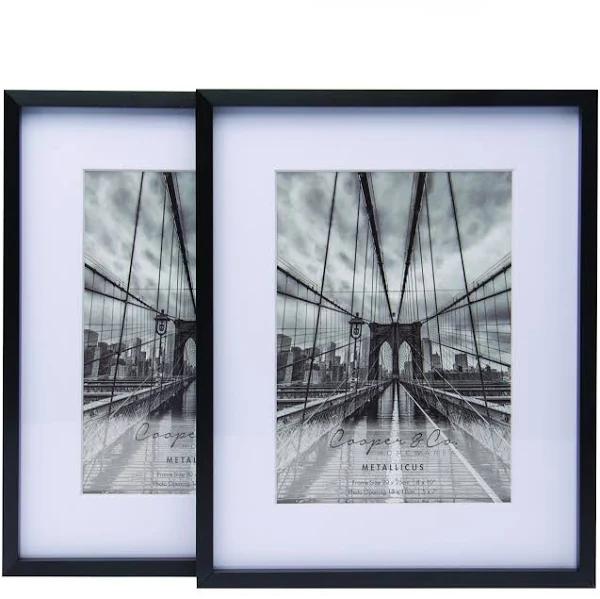 Cooper & Co 8x10" Matt to 5x7" Premium Metallicus Metal Photo Frames Set of 2 Black