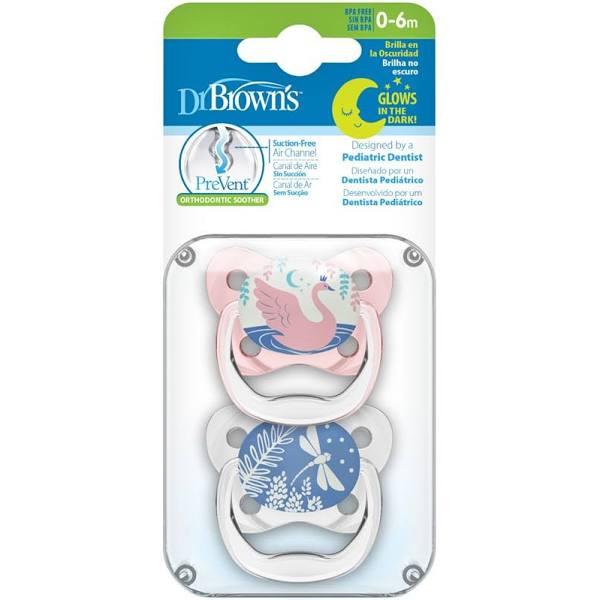 Dr Brown's Prevent Glow in The Dark Pacifier Stage 1 Pink