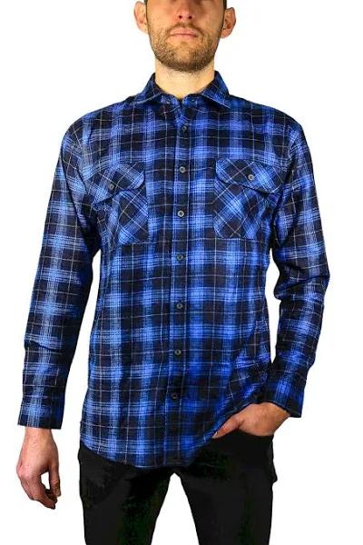 Jacksmith Mens 100% Cotton Flannelette Shirt Long Sleeve Check Authentic Flannel - Blue - 3XL