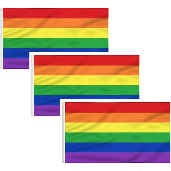 BR 3x Deluxe Rainbow Gay Pride Flag Banner | 150x90cm | 3x5ft W Metal Eyelets Bulk