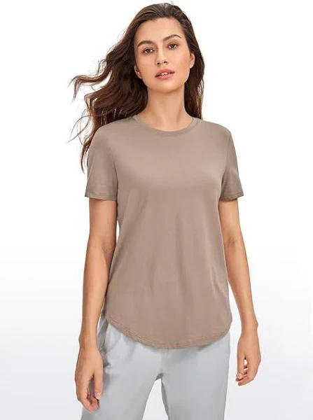 CRZ Yoga Women's Yoga Loose Fit Pima Cotton Short Sleeves Mortar Color / S