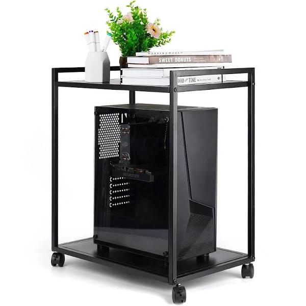 Liitrton Computer Tower Stand, 2-Tier CPU Stand PC Stand With Lockable Wheels Under Desk For Office Home (L)