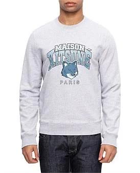 David Jones Maison Kitsune Campus Fox Regular Sweatshirt in Light Grey Melange, Size Large