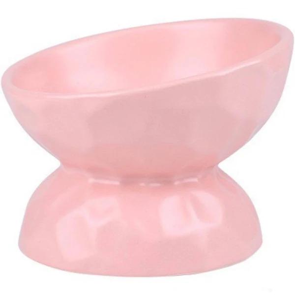 Tilting Ceramic Cat Bowls With Uneven Texture 280ml / Pink