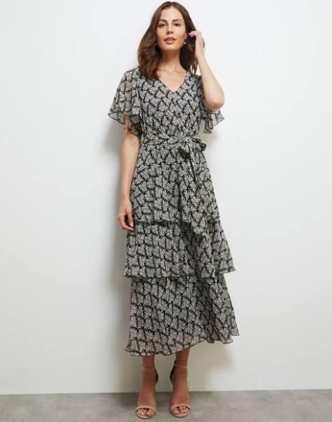 Noni B - Womens Dress - Printed Tie Waist Tiered Dress