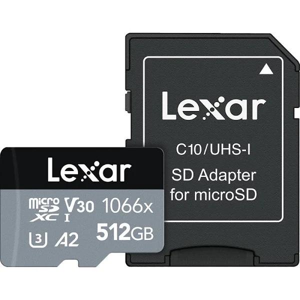 Lexar 512GB Professional 1066x UHS-I microSDXC Memory Card with SD Adapter (SILVER Series)