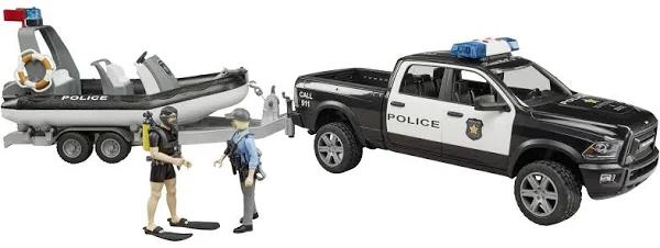 Bruder - RAM 2500 Police Pickup With Trailer, Boat and 2 Figures