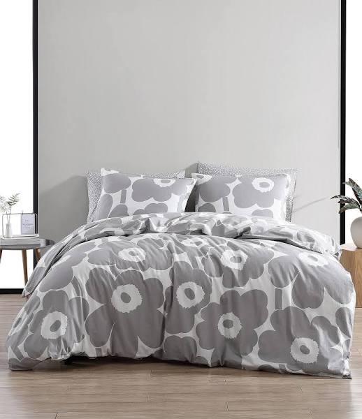 Marimekko - Queen Duvet Cover Set, Cotton Bedding with Matching Shams & Botton Closure, All Season Home Decor (Unikko Grey, Queen)