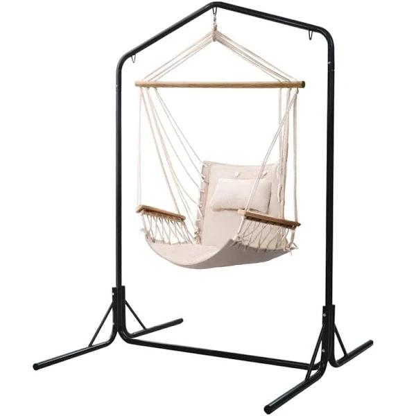 Gardeon Outdoor Hammock Chair With Stand Swing Hanging Garden Cream