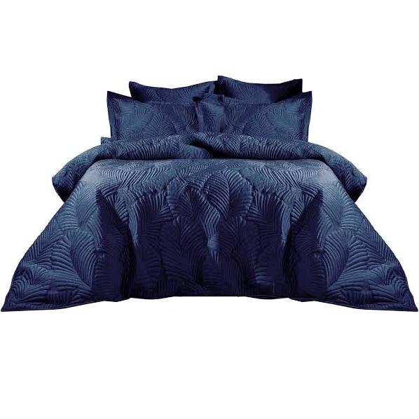 Paoletti Palmeria Velvet Quilted Duvet Cover Set Navy Superking