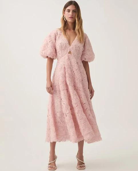 Aje Florential Textured Midi Dress in Colour Rosewater Size 10