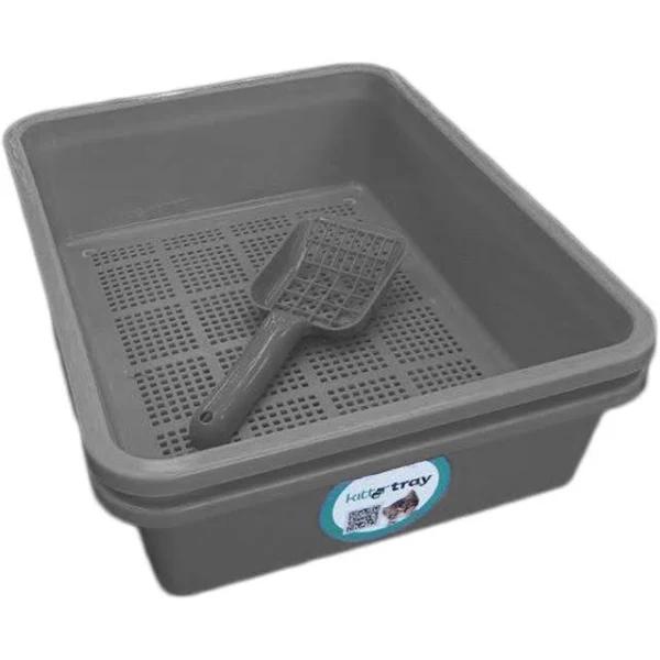 Kitter Cat Litter Charcoal Double Tray Set and Scoop for Wood Pellets