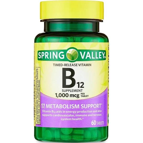 Spring Valley Vitamin B12 Timed-Release Tablets, 1000 mcg, 60 Count