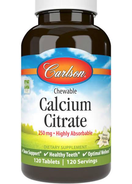 Carlson Chewable Calcium Citrate 250 mg, Vanilla, 120 Tablets