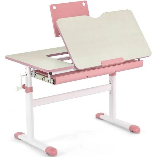 Costway Durable Kid Study Desk Height&Angle Adjustable Desk w/Tilt Desktop Pink