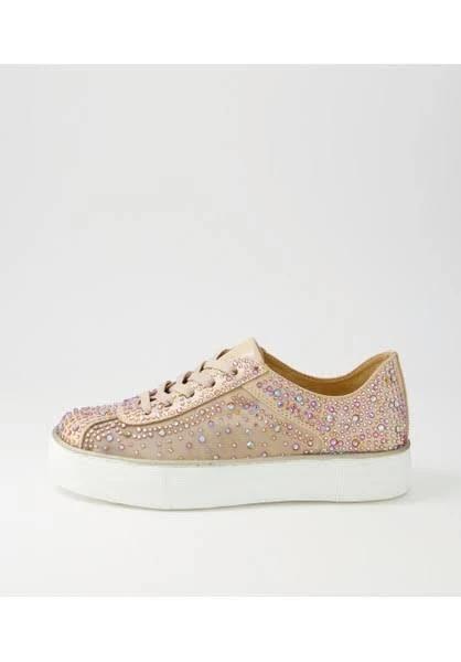 David Jones Midas Fillip Old Shimmer Leather Mesh Sneakers in Gold, Size 36 EU