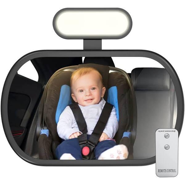 JoyDow Baby Car Mirror With Night Light, Safety Rear Facing Car Seat Mirror For Infant Newborn, Wide Crystal Clear View 360° Adjustable, Crash