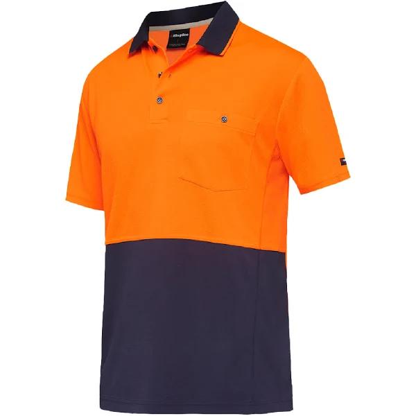 KingGee Men's Workcool Hyperfreeze Spliced Short Sleeve Polo - Orange/Navy - Size M