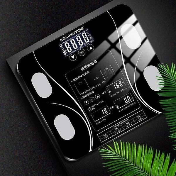 Body weight scale bathroom round corner platform digital home health intelligence high precision Black Rechargeable