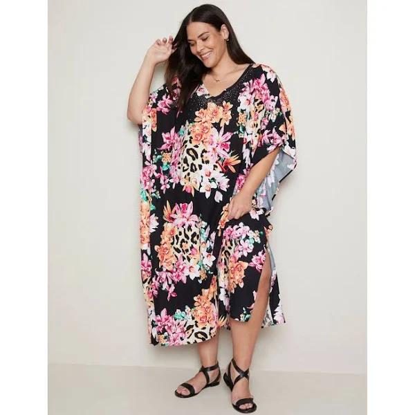 Autograph - Plus Size - Womens Dress - Elbow Sleeve Maxi Summer Kaftan Dress