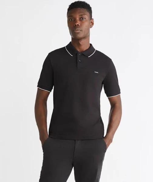 Calvin Klein Stretch Pique Tipping Polo Shirt in Black