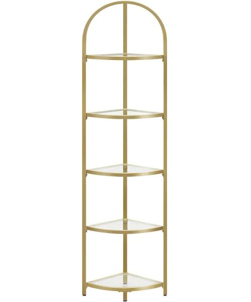 VASAGLE 5 Tier Corner Ladder Bookshelf Tempered Glass Modern Style Golden Color