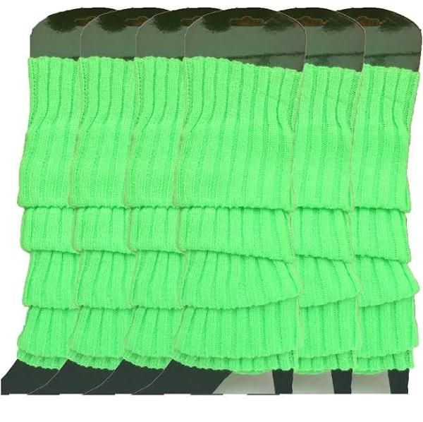 6x Womens Leg Warmers Disco Winter Knit Dance Party Crochet Legging Socks Costume - Fluro Green