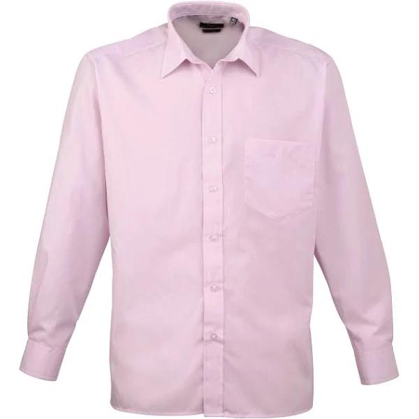 Premier Mens Long Sleeve Formal Plain Work Poplin Shirt Pink Mens Shirt