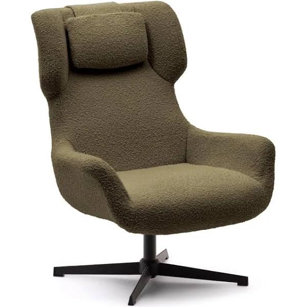 Zalina Swivel Armchair in Dark Green Bouclé and Steel with Black Finish Kave Home