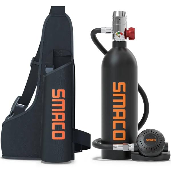 SMACO Mini Scuba Tank 1L Small Scuba Tank Diving Oxygen Cylinder with 15-20 Minutes Underwater Breathing Portable Diving Tank Kit For Underwater