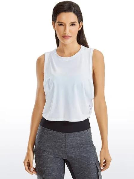 CRZ Yoga Women's Pima Cotton Workout Tank Crop Sports Shirt Sleeveless Yoga Running Tops