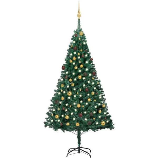 vidaXL Artificial Christmas Tree with LEDs&Ball Set Green 210 cm PVC