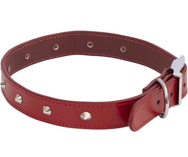 Beau Pets Leather Collar 35cm Deluxe Sewn Stud Red*