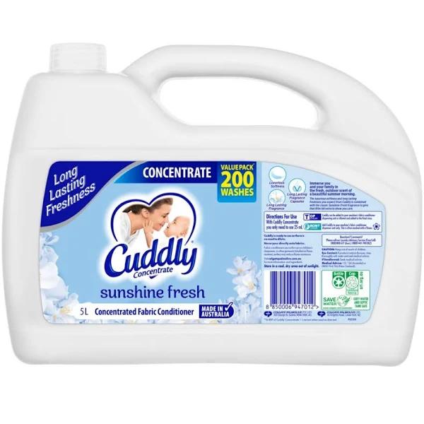 Cuddly Concentrate Liquid Fabric Softener Conditioner 5L Value Pack - Sunshine Fresh