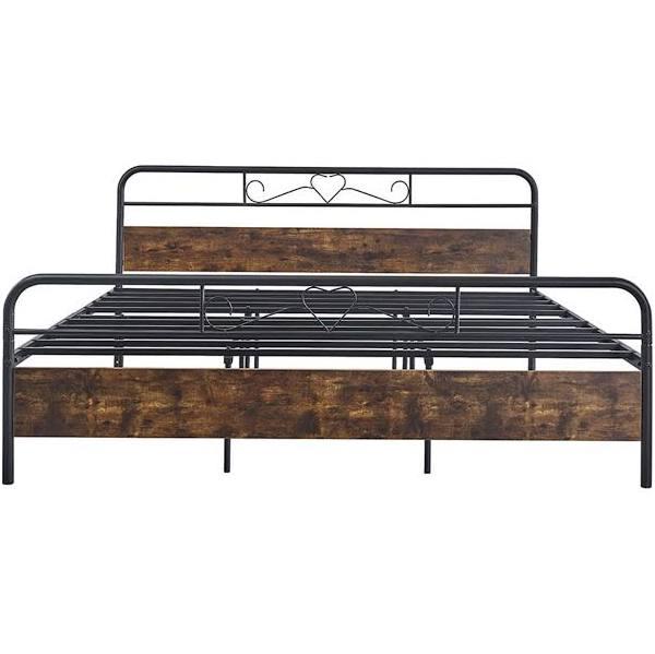 Foret Bed Frame Metal King Size Modern Wooden Headboard Bedroom Base Platform