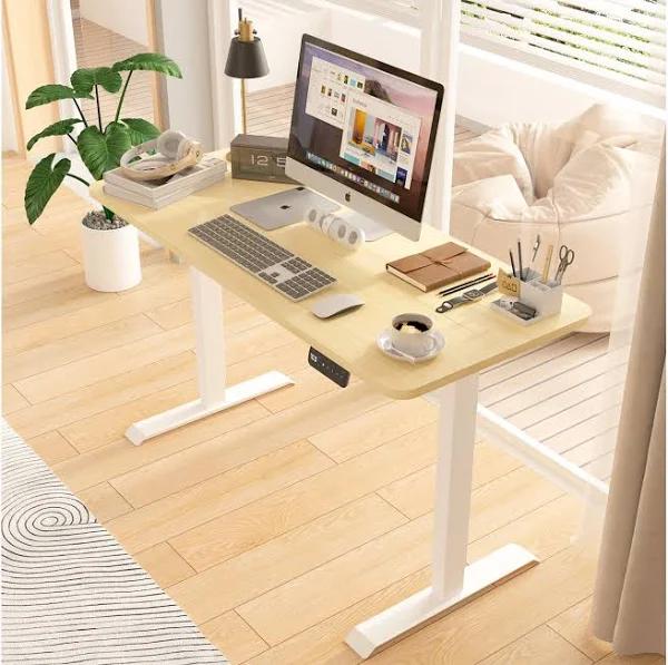 Advwin Electric Standing Desk Motorised Sit Stand Up Oak+White 140cm