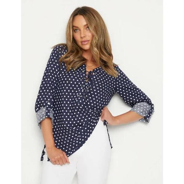 Rockmans - Womens Tops - 3/4 Sleeve Eyelet Tie Front Woven Shirt