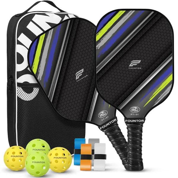 Pickleball Paddles Set of 2 - USAPA Approved, Carbon Fiber Pickleball Set with 4 Balls,1 Pickleball Bag, Lightweight Graphite Pickle Ball Rackets 2