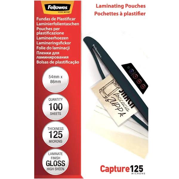 Fellowes Laminating Pouches Gloss 125 Micron 54 x 86mm Pack 100