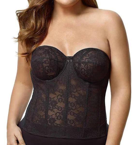 Elila Underwired Lace Strapless Longline Bra - Black - 14G Black