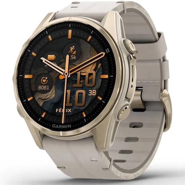 Garmin Fenix 8, 43mm, AMOLED, Sapphire, Fog Gray in Soft Gold S/Steel