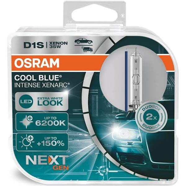 OSRAM Xenarc Cool Blue Intense D1S, 150% More Brightness, Up to 6,200K, Xenon Headlight Lamp, LED Look, Duo Box (2 Lamps), 66140CBN-HCB