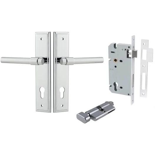 Iver Helsinki Door Lever On Stepped Backplate Entrance Kit Key/Thumb Polished Chrome 11902KENTR60KT