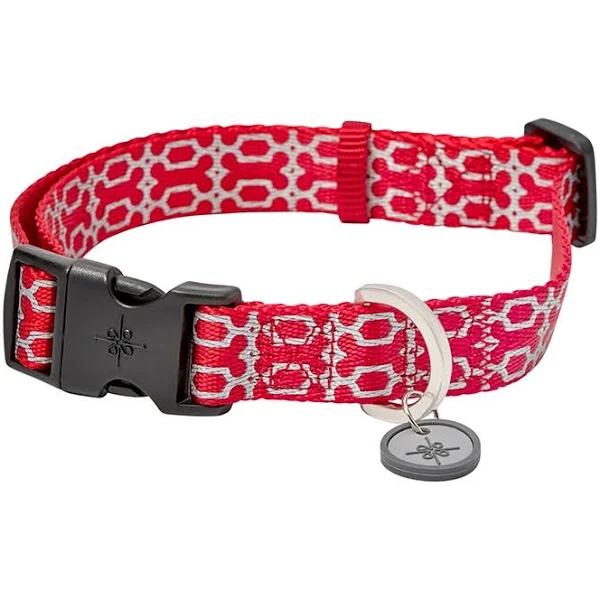 All Day Reflective Bone Dog Collar Red Med 30-50cm